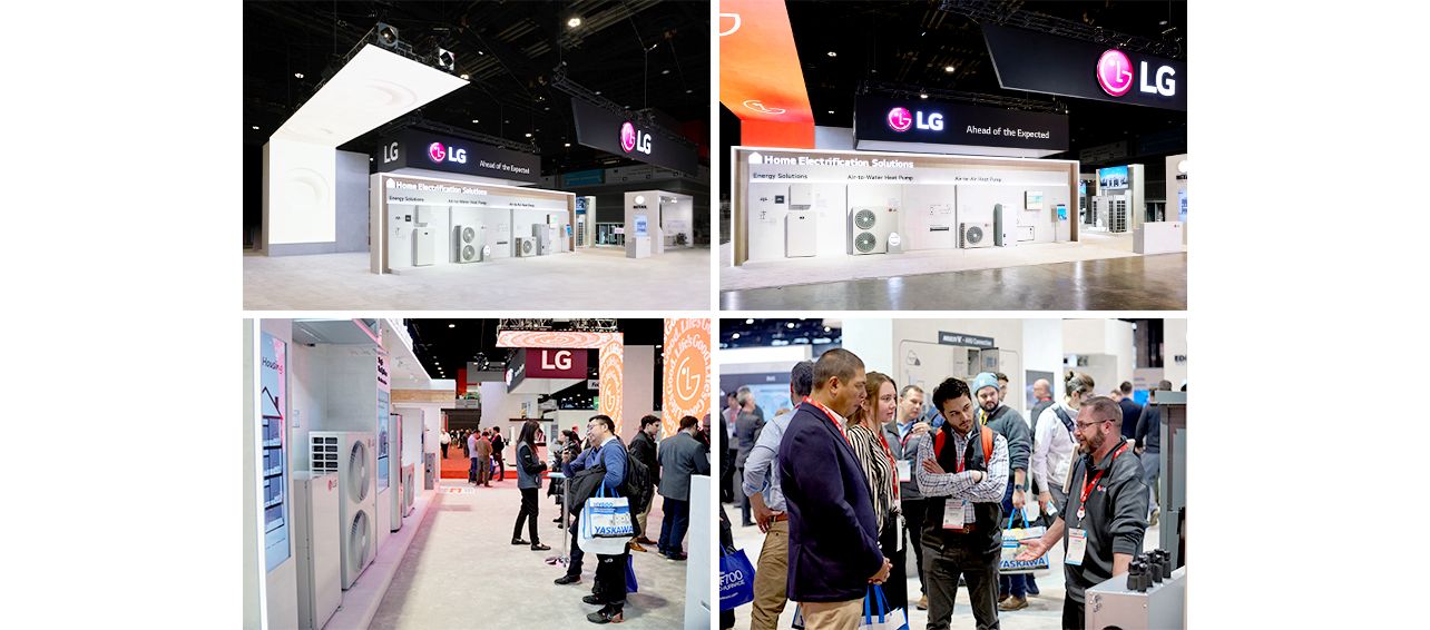 A Groop of people are looking LG HVAC Heat Pump.